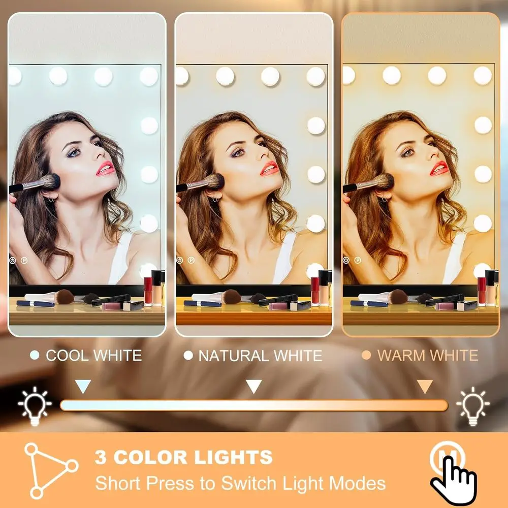 مرآة زينة مضيئة مع 15 لمبة LED، تكبير 10X، 3 أوضاع ألوان، إطار معدني، حامل على سطح الطاولة/الحائط، 23 × 18 #3