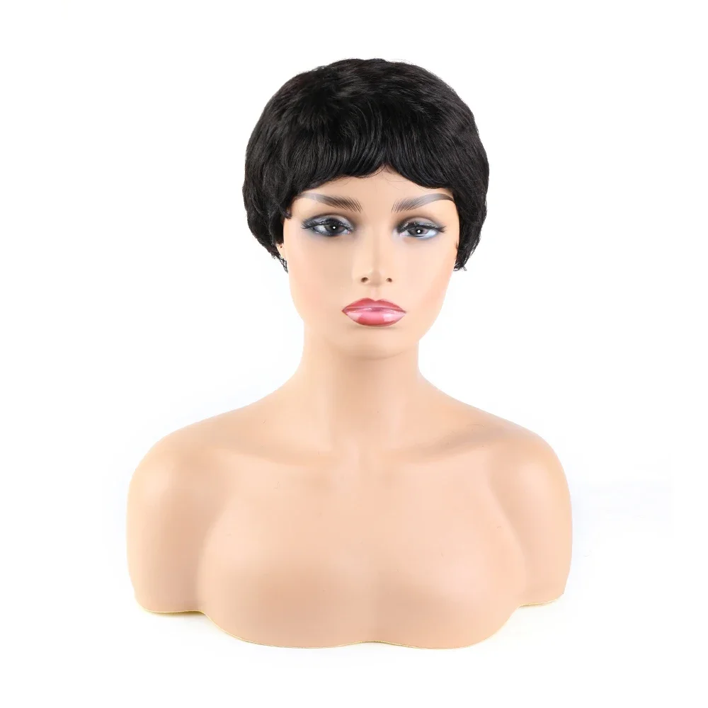 

Natural Color Short Hair Wig Human Hair Wavy Bob Pixie Cut Wig for Black Women Brazilian Remy Full Machin Cheap Human Wigs