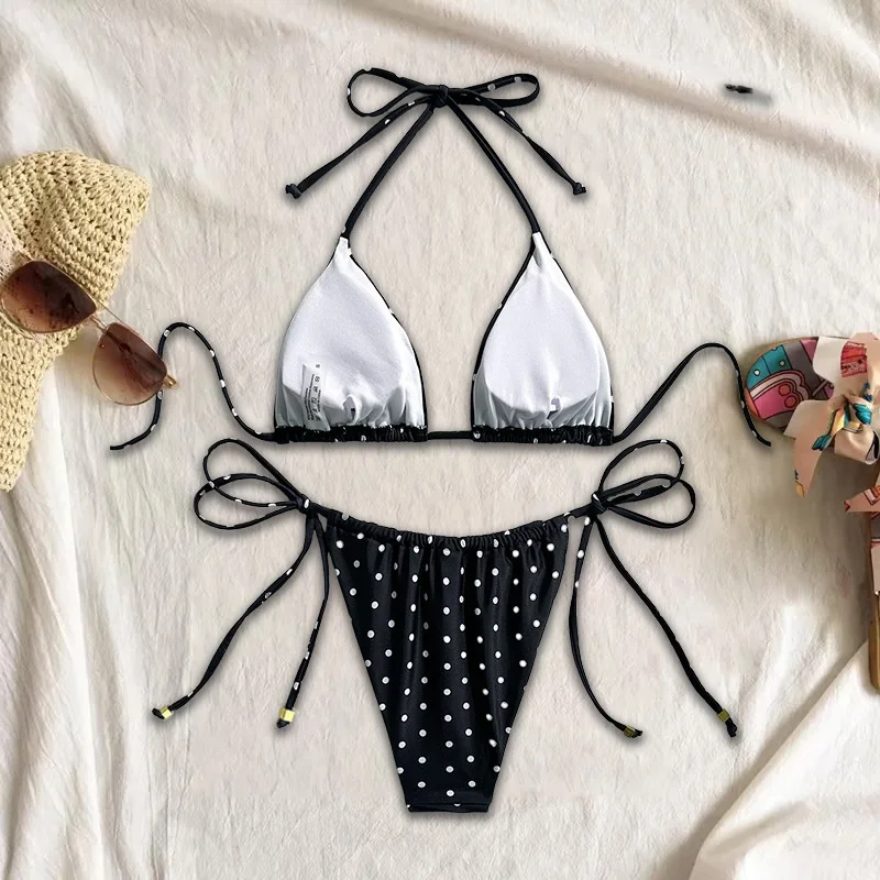 Micro Bikini Sexy Swimsuit Women Classic Graceful Polka Dot Triangle Halter Brazilian Bikini Set Beachwear Split Bathing Suit