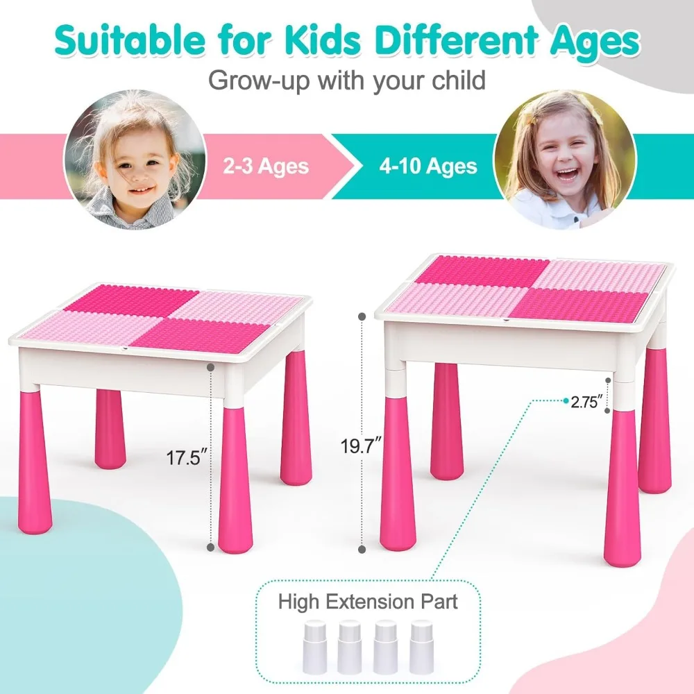 Arscniek-Table d'activité pour tout-petits, 7 en 1, table et chaises pour enfants, ensemble avec 152 grands blocs de construction en marbre