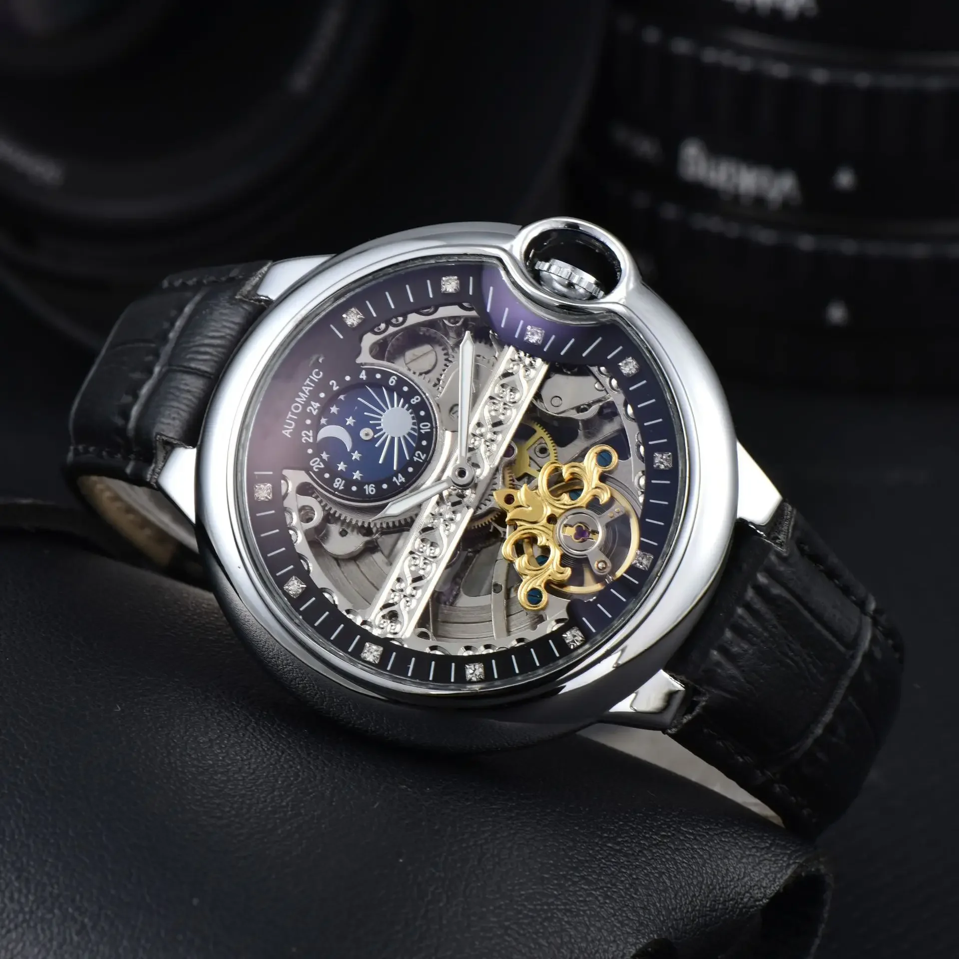

2025 New Fashion Automatic Watch for Men Mechanical Skeleton Tourbillon Mens Watch Waterproof Leather Strap Top Brand Luxury