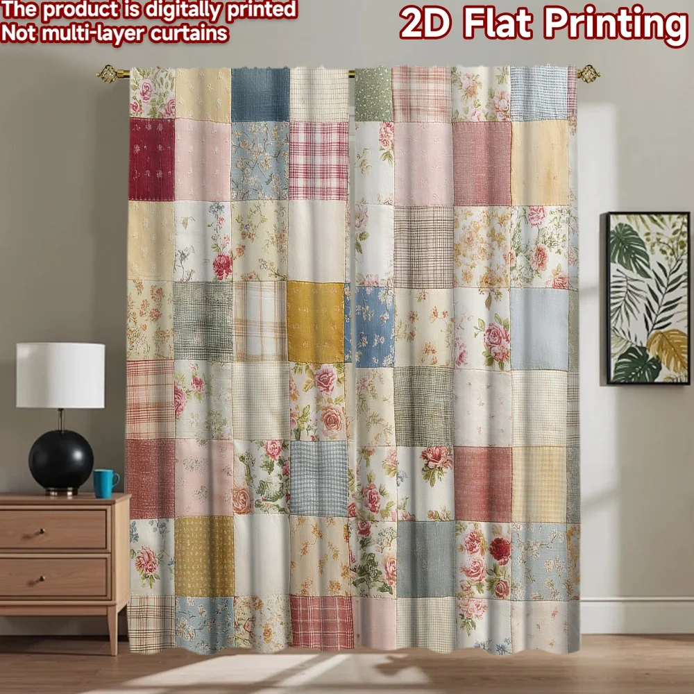 

1pc 2D flat Photography Backdrop Background Banner Floral Patchwork Squares 100% Polyester Festive Wall Decor for Suitable for