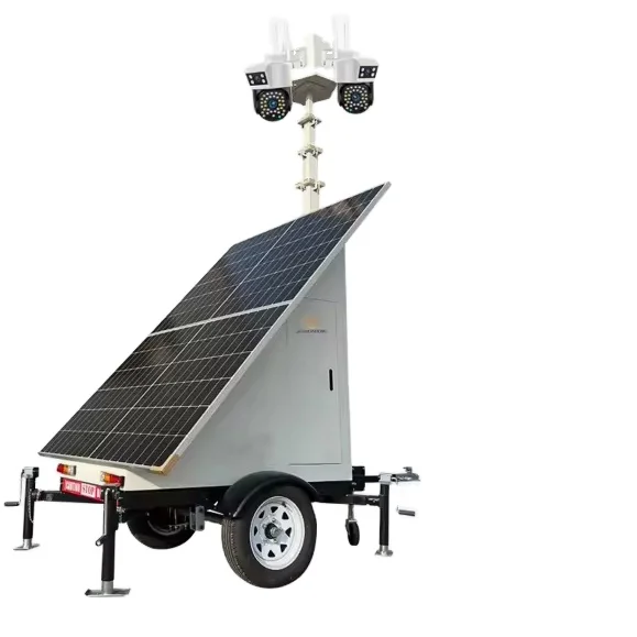 Solar Trailer Mobile Lighting Tower Surveillance Camera LED Quiet Power Supply