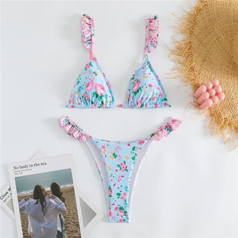 

Sexy Floral Bikinis 2025 Woman Swimsuit Female Swimwear Brazilian Halter Micro Thong Bikinis Set Women Bathing Suits Beach Wear