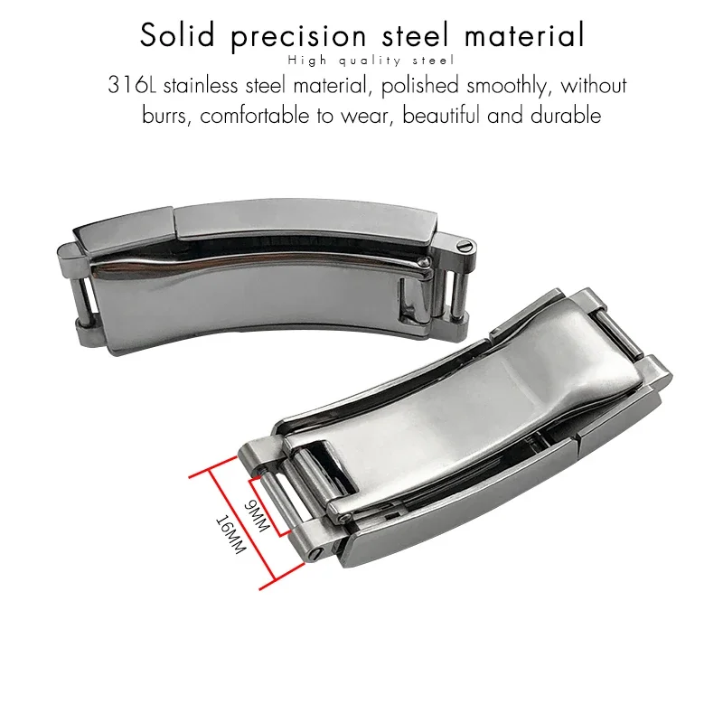 316L 9mm Stainless Steel Glide Lock Folding Buckle for Rolex submariner Daytona GMT Bracelets Sliding Lock Deployment Clasp