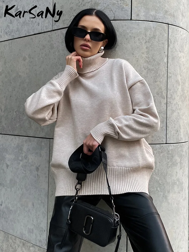 Winter Yellow Warm Turtleneck Sweater For Women Thick Knitted Pullovers Vintage Women\' s Jumper Gray Oversize Sweaters For Women