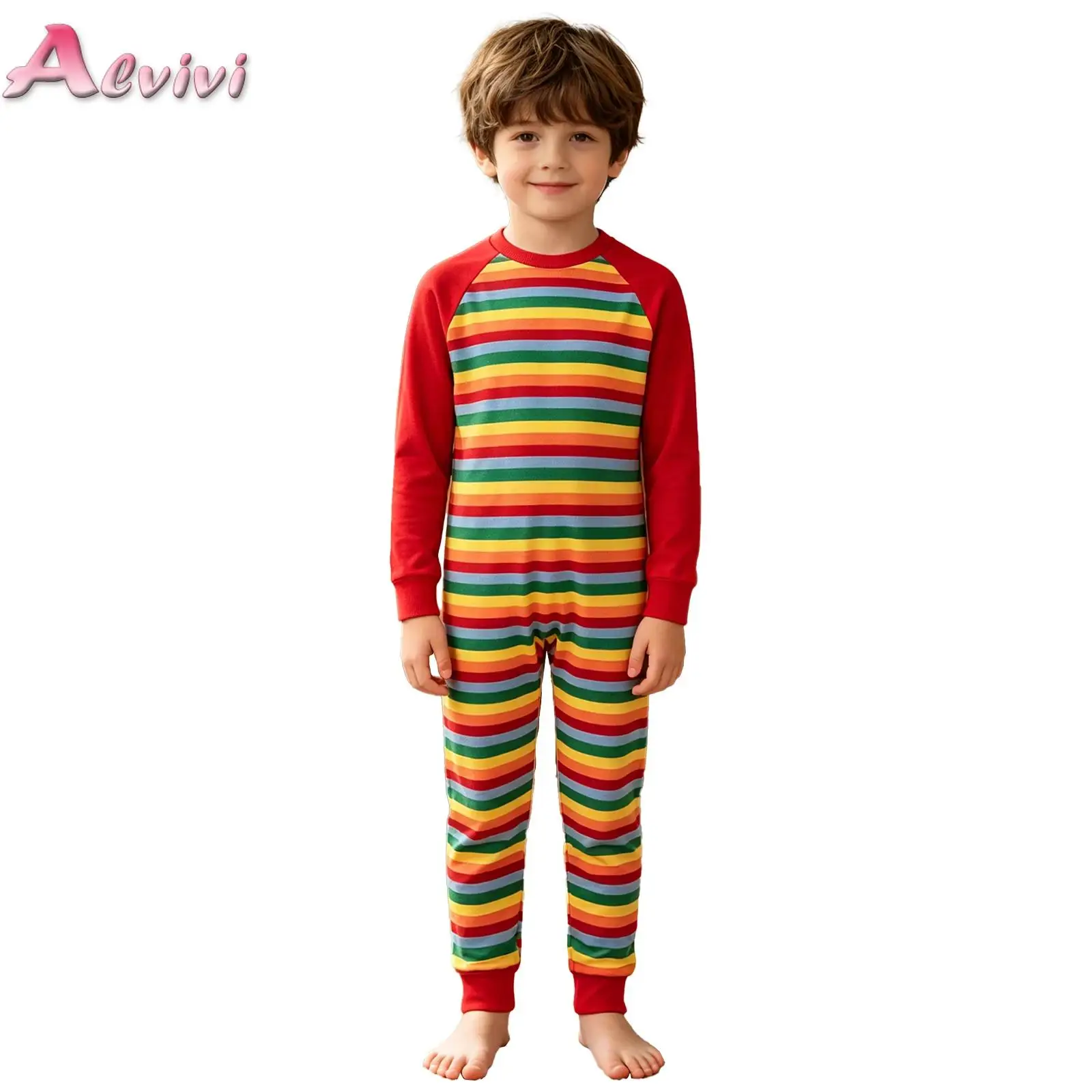 Kids Boys Girls Special Needs Adaptive Clothing O-Neck Long Sleeve Full Length Anti-Strip Zipper Stripes Color Block Jumpsuit
