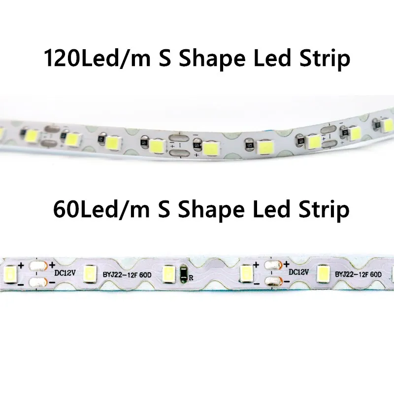 Tira de luces LED en forma de S de 12V 2835 60LED/m 120LED/m lámpara de tira de luz LED Flexible luz blanca cálida letra de canal doblado