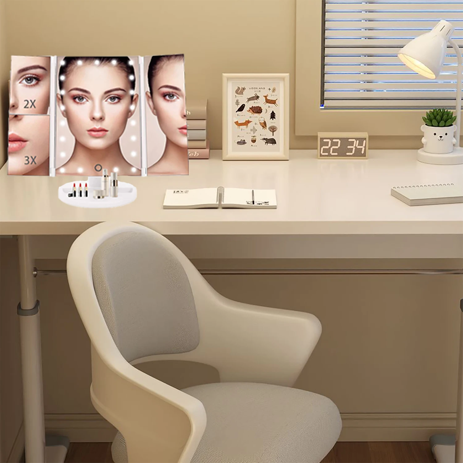 세련된 접이식 LED 확대 화장 거울, 데스크탑 정리 거울, 발렌타인 데이, 생일을 위한 멋진 선물