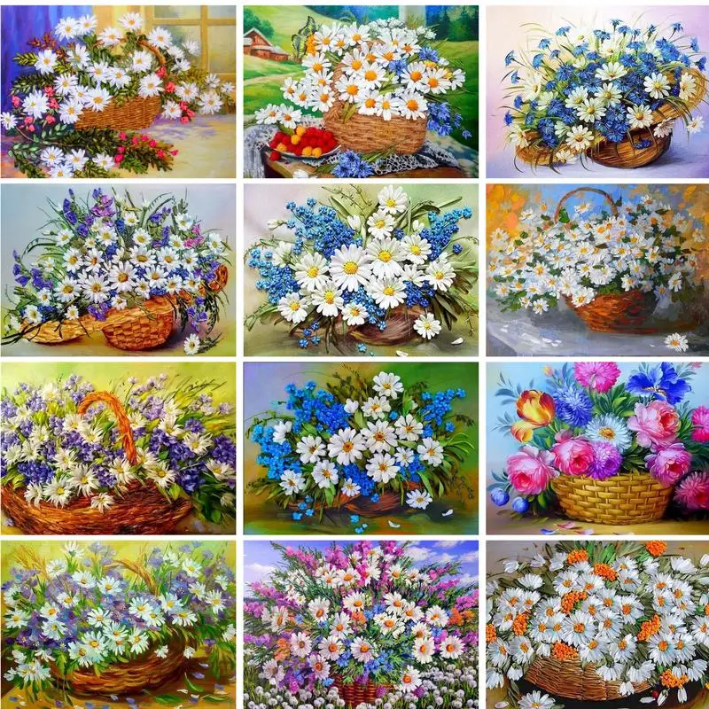 

GATYZTORY Acrylic Painting By Numbers Daisy Flowers Baskets Picture Drawing For Adults Kids Diy Gift Handicrafts Wall Art Paint