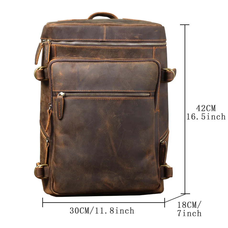 Vintage Echtleder-Rucksack, Laptop-Tasche, Crazy-Horse-Leder-Schultasche, Outdoor-Reise-Weekender-Umhängetasche – Detail 2