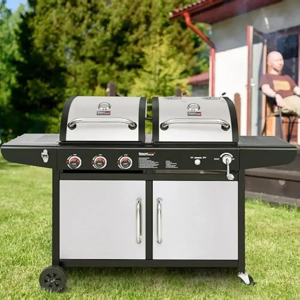 Imagem -06 - Dual Fuel Gás e Carvão Grill Combo Gabinete Estilo Churrasqueira ao ar Livre Jardim Churrasco Cozinhar Queimadores 25500-btu