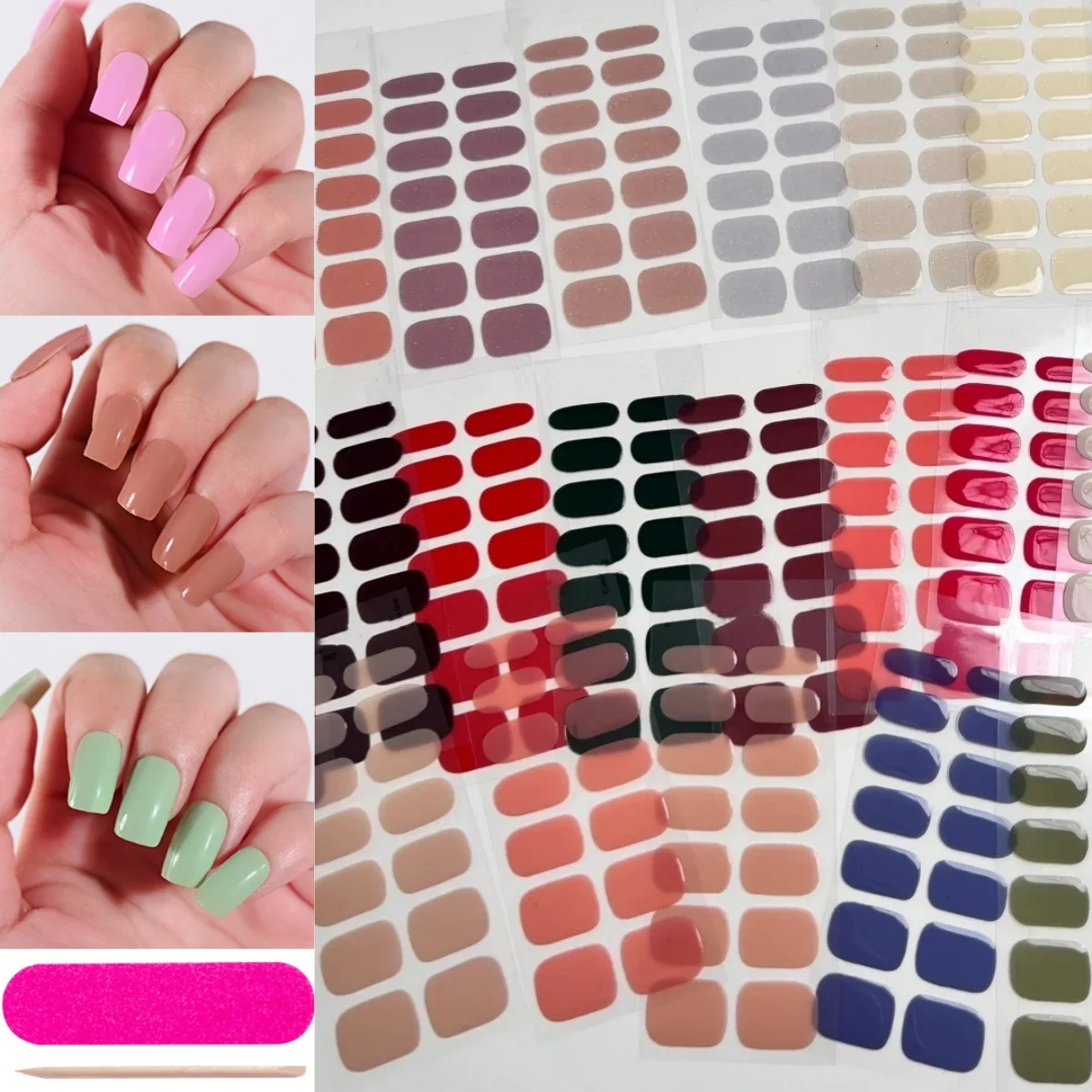 16Tips Oval Solid Color Nail Stickers Decals UV Semi Curing Gel Nail Sticker Christmas Red/Green Full Cover DIY Manicure Wraps *