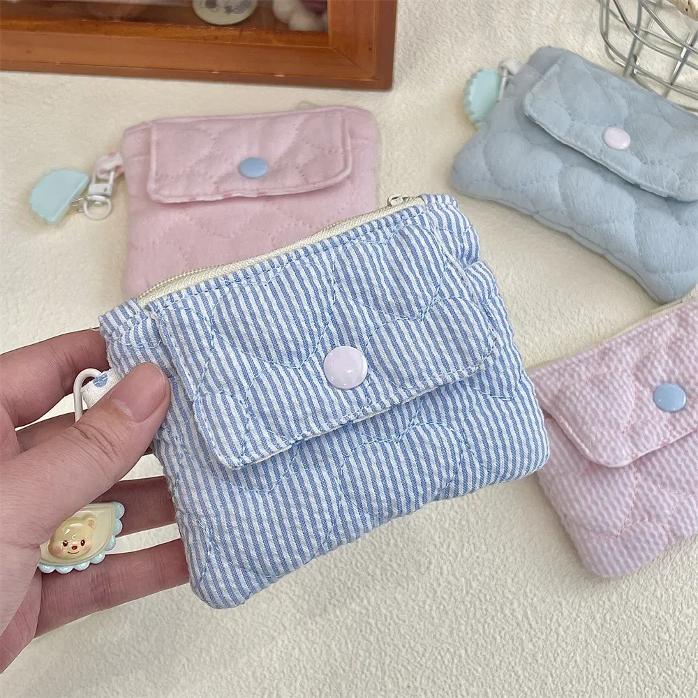 Kawaii Cartoon Mini Stripe Zipper Wallet Girl Cute Canvas Coin Wallet Card Bag Key Storage Bag Children's Birthday Party Gifts
