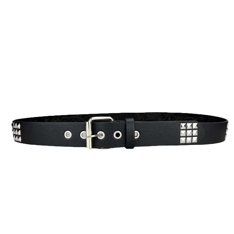 Women Men Black Belt Punk Square Bead Rivet Artificial Leather Adjustable Belt Hip-Hop Street Punk Rivet Jeans Belt