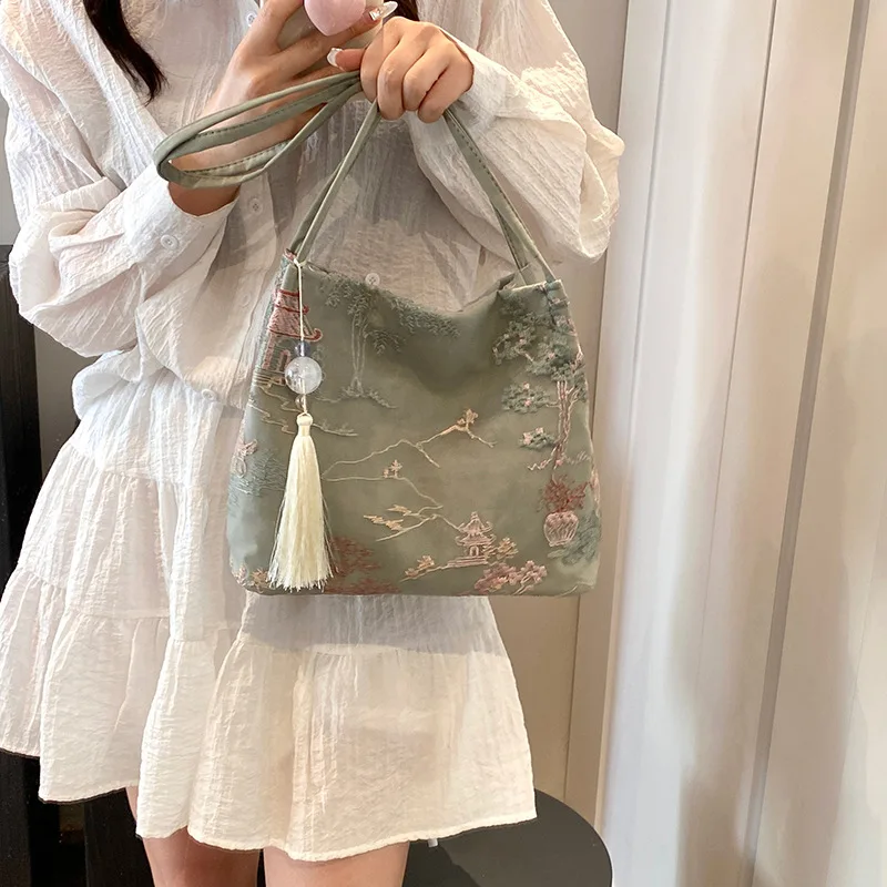 New China Style Exquisite Large Capacity Shoulder Bag Feminine Atmosphere Fashion Embroidered Simple Temperament Shoulder Bag