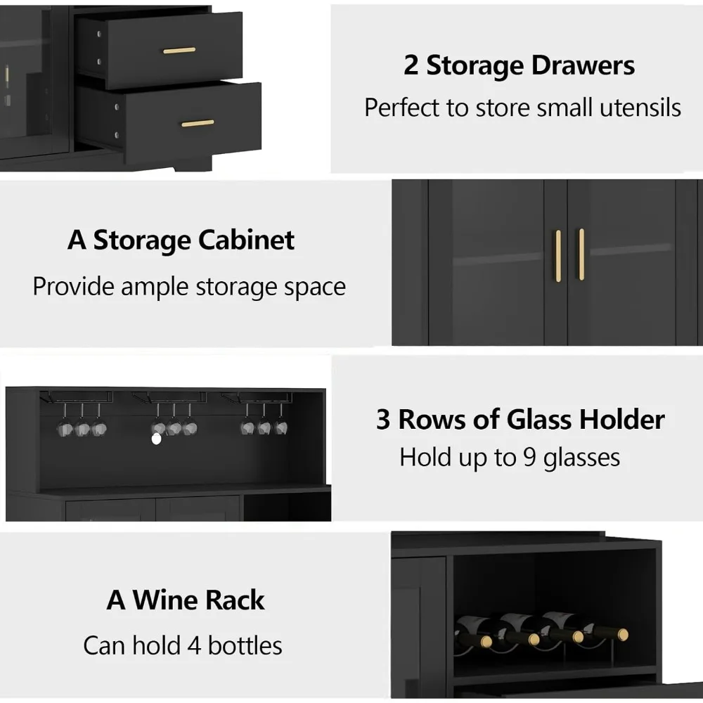 Armadietto da bar per vino con luce a LED, mobile da caffè per la casa con portabottiglie per vino e bicchieri, credenza da buffet da cucina