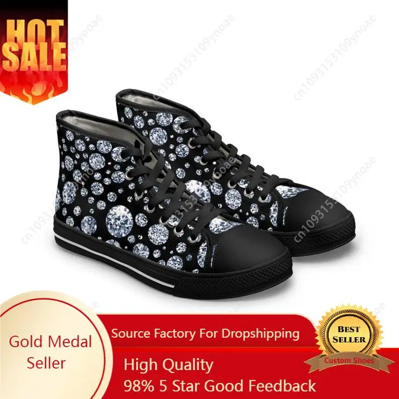 

Diamond Accent High Top Sneakers High Quality Sneakers Mens Womens Teenager Canvas Sneaker Custom Made Shoe