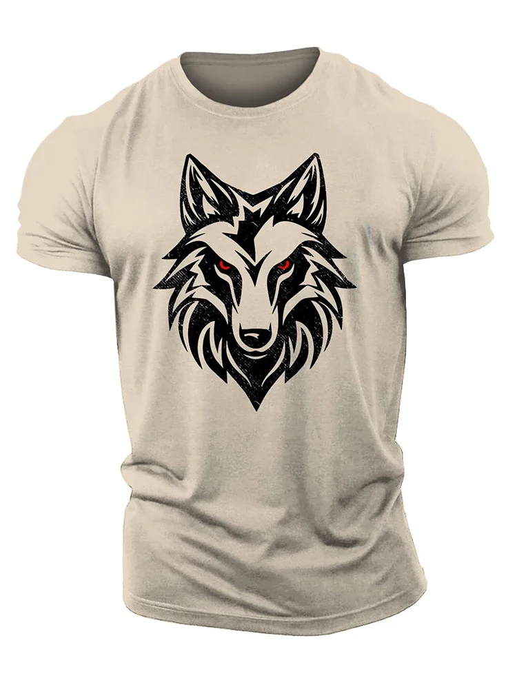 3D Printing Untamed Wolf Red Eyes Drip Gym T-Shirt High Quality Cotton Casual Men Short Sleeves Top Muscle Man Tough Guy Tshirt