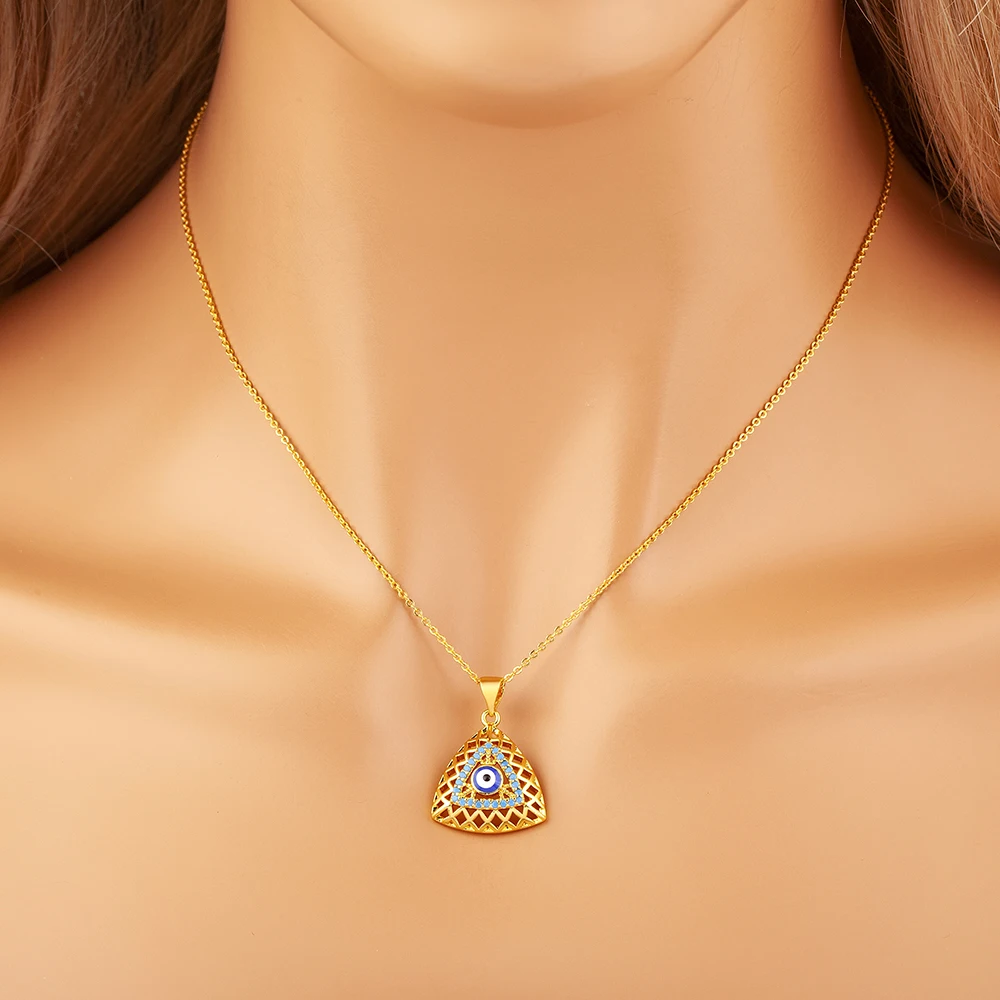 AIBEF Triangle Evil Eye Drop Earrings Necklace Jewelry Sets For Women Girl Ear Jewelry Choker Simple Party Engagement Gifts