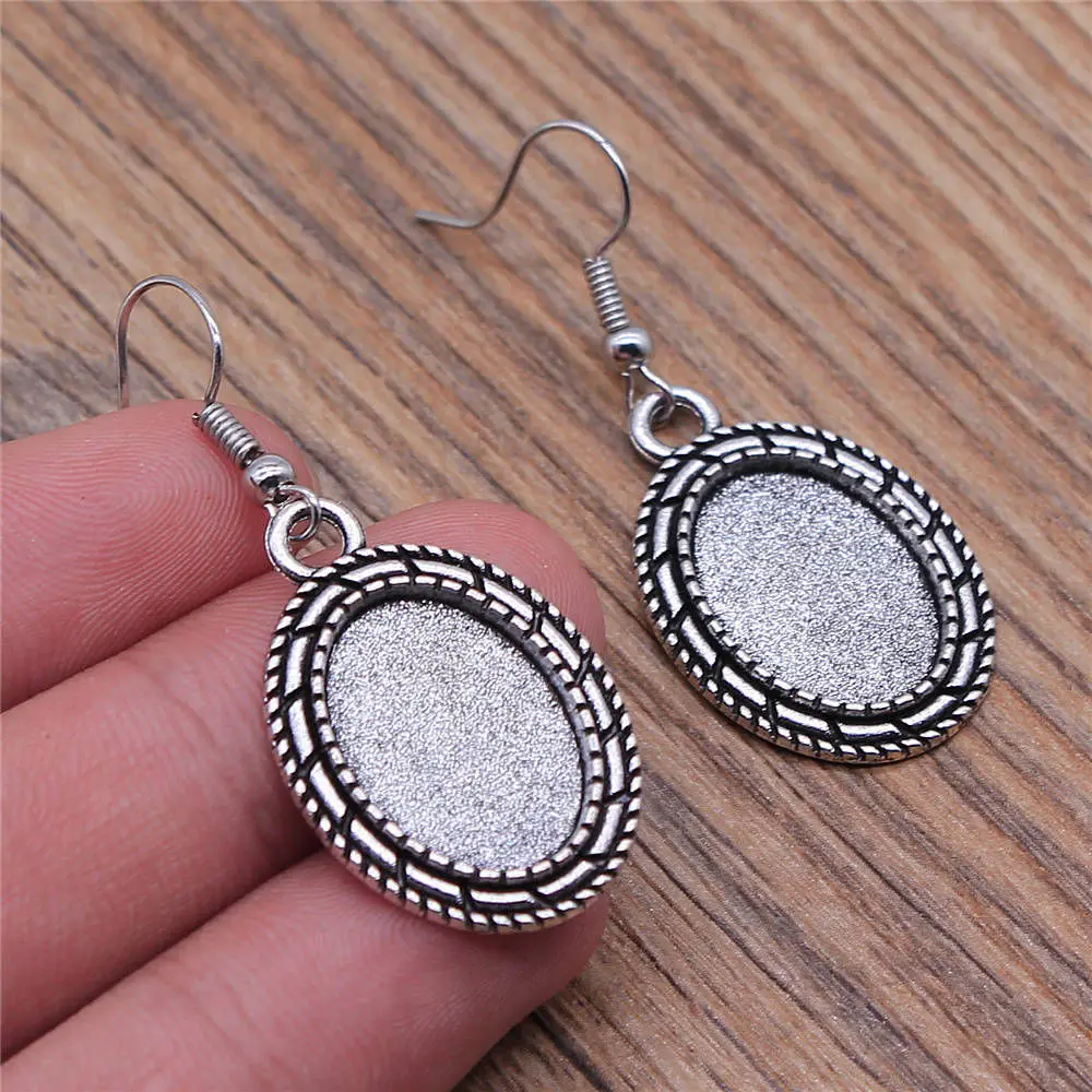 Accessories Parts Antique Silver Hook Earring Setting Glass Cabochon Base Tray Bezel Clearance Sale Jewelry