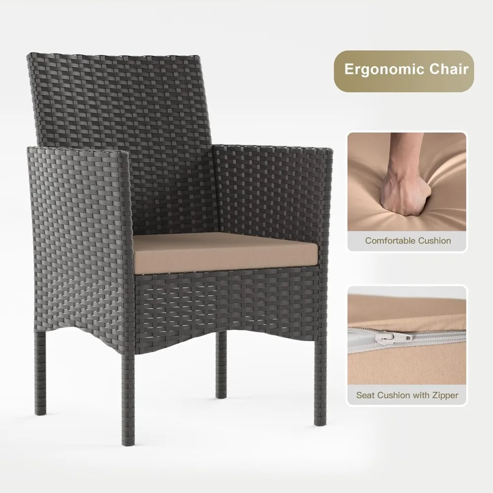 

Patio Furniture Set,Outdoor Furniture Set with Soft Cushion and Glass Table, All Weather Modern Rattan Chairs Conversation Set