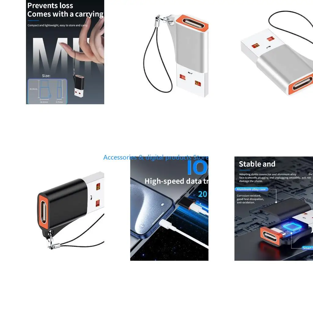 77JD USB3.0 male To Type C Female Adapter Converter With Detachable Lanyard 10Gbps Highly speed Data Transfer Quick Charge3.0