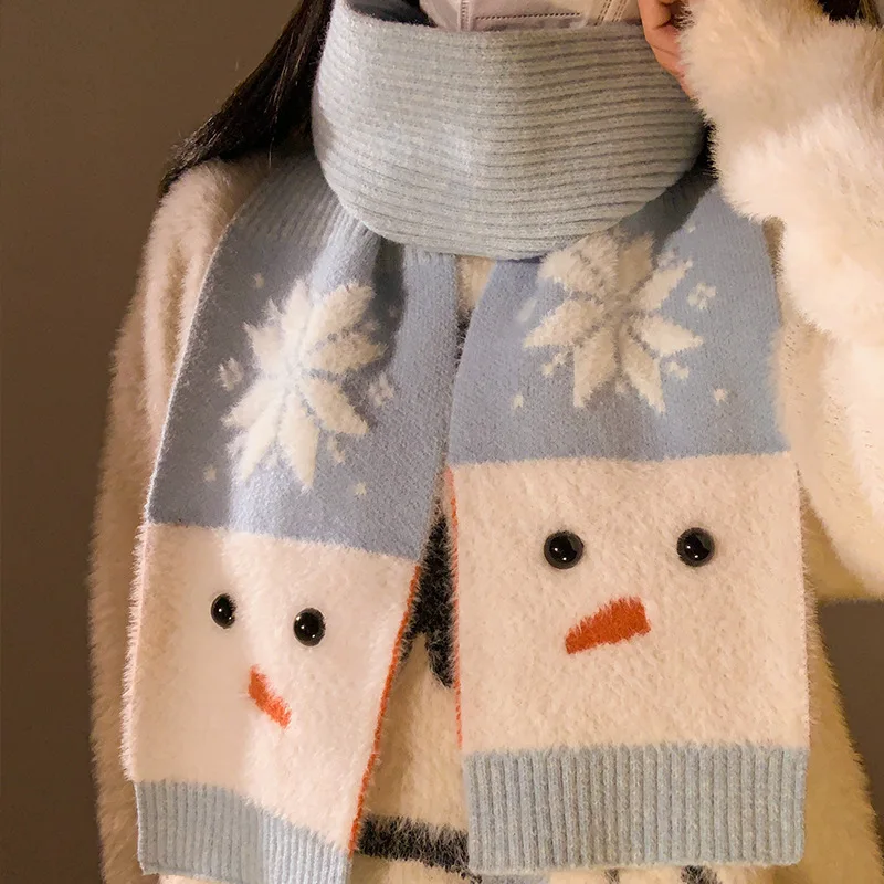 

Двусторонний вязаный шарф со снеговиком для женщин, новый зимний теплый и морозостойкий утепленник в корейском стиле для пар
