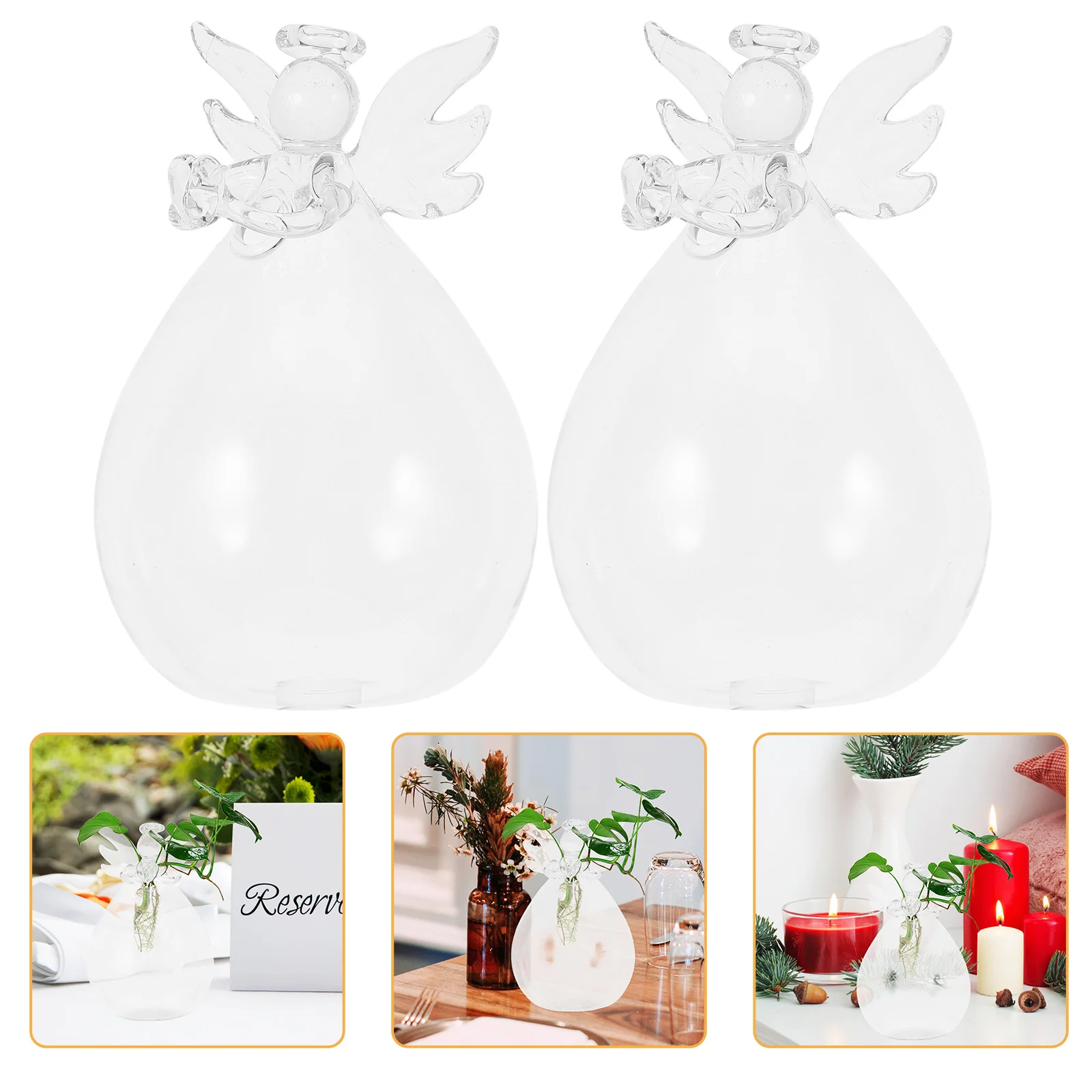 

2Pcs Clear Glass Angel Hydroponic Plant Vase Crystal Cherub Container for Living Room Wedding Decor Angel Vase
