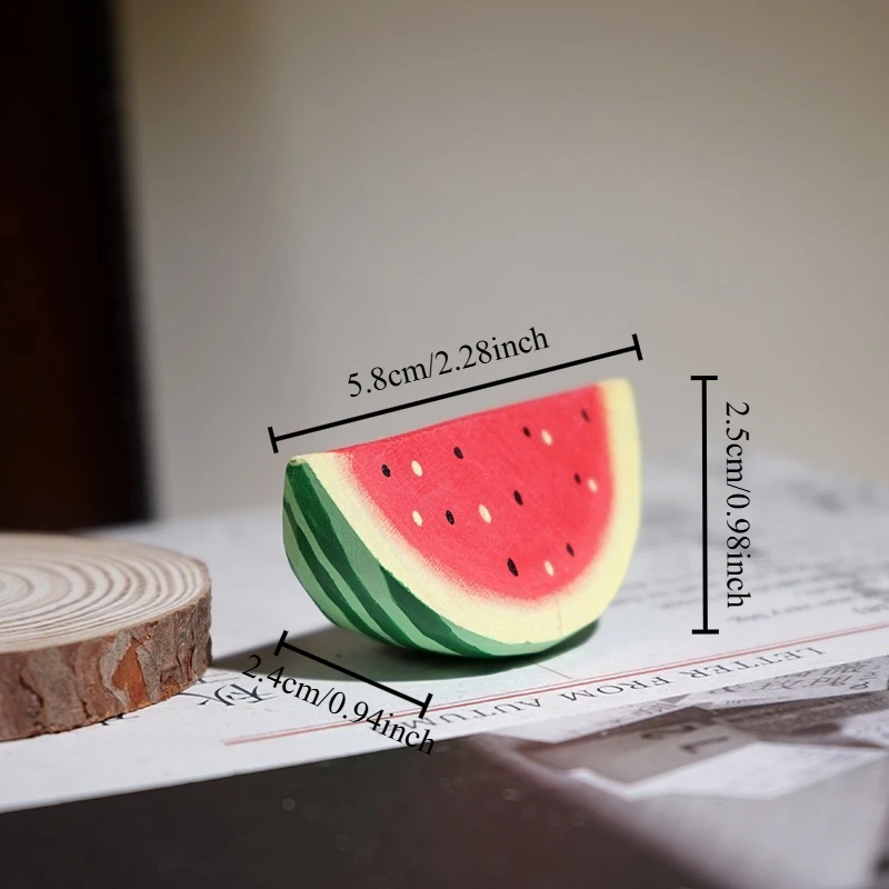 1 PC Watermelon Hand Carved Wood Statue Playful Fruit Figurine Creative Desk Decoration Piece Unique Landscape Decor Miniatures