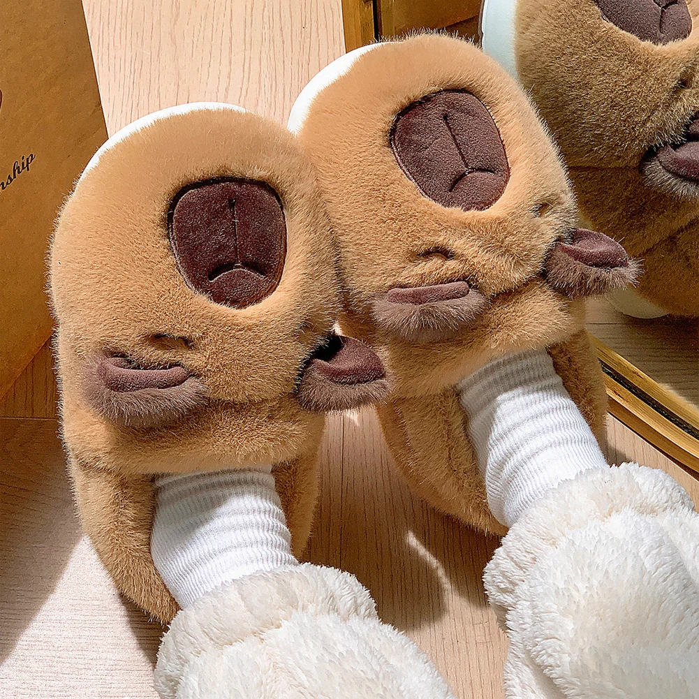 

2024 New Plush Capybara Slippers Cute House Furry Animal Slippers Non-slip Comfortable Warm Couple Slippers for Winter Indoor