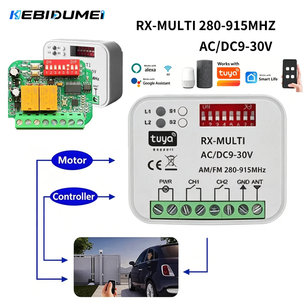KEBIDUMEI 280-915MHz RX MULTI Tuya WiFi Smart Switch Modul AC/DC 9-30V Garagentor Fernbedienung Empfänger Öffner Sender