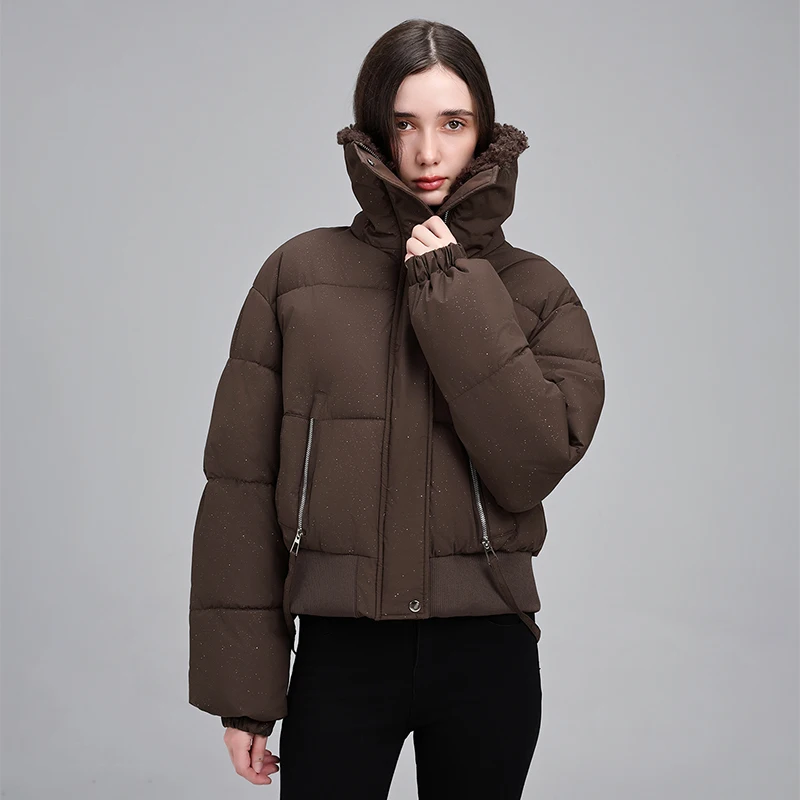 2026 Vintage Women Shearling Padded Coat Lapel Collar Cropped Warm Thick Cotton Jacket Female Short Shearling Padded Coat