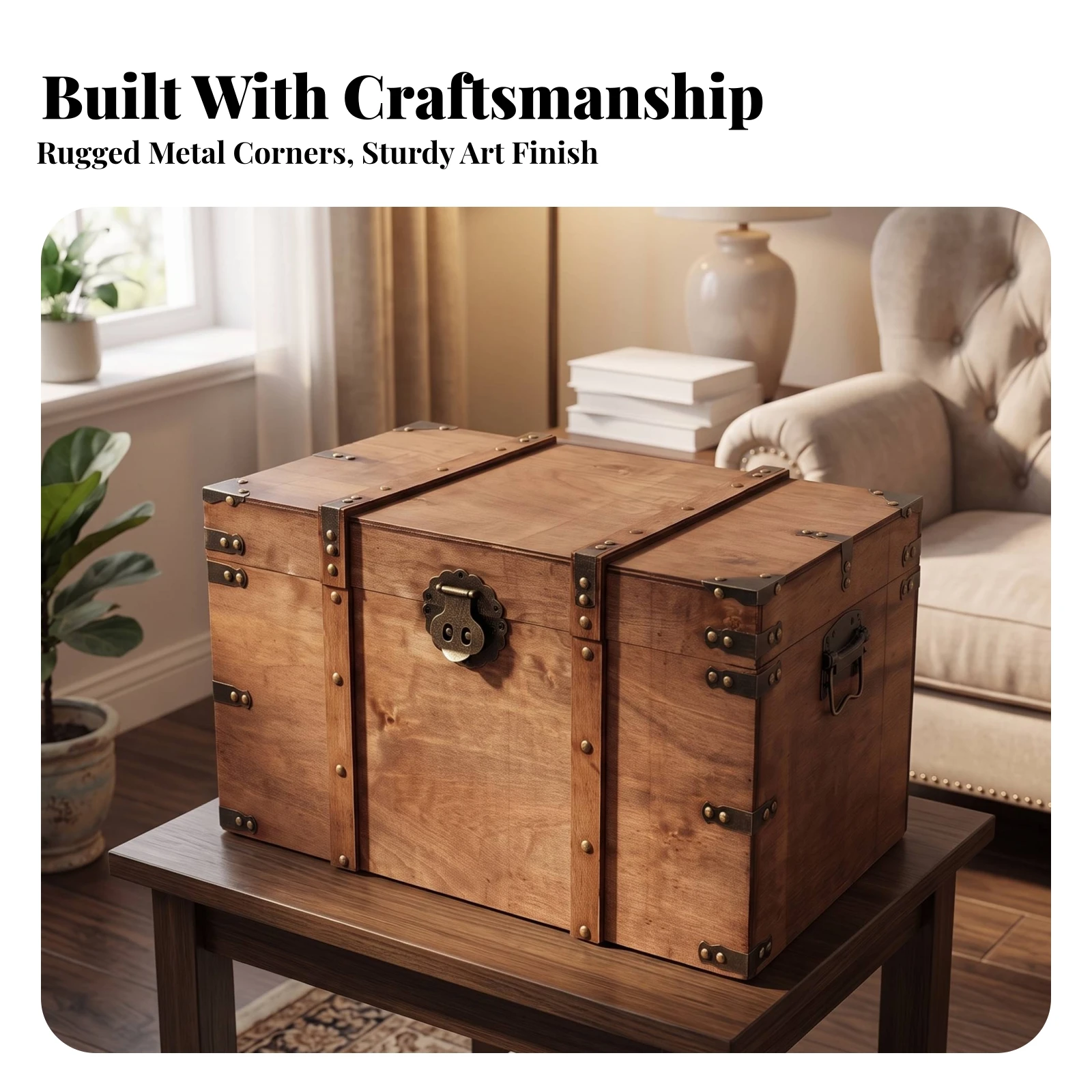 Wooden Storage Chest with Hinged Lid Rustic Wooden Chest with Metal Latch Keepsake Box with Latch Sturdy for Home Organization