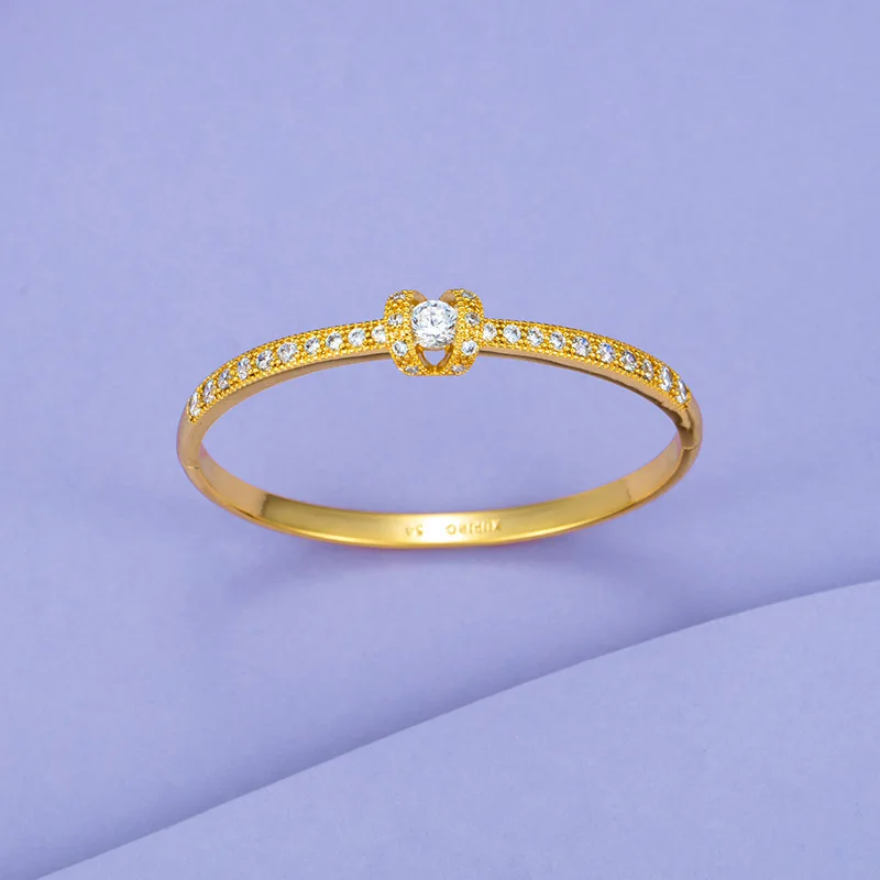 Boutique Zircon Pave CZ 24K Gold Plated Bangle For Women Charm Jewelry Exquisite Classical Decoration 2024