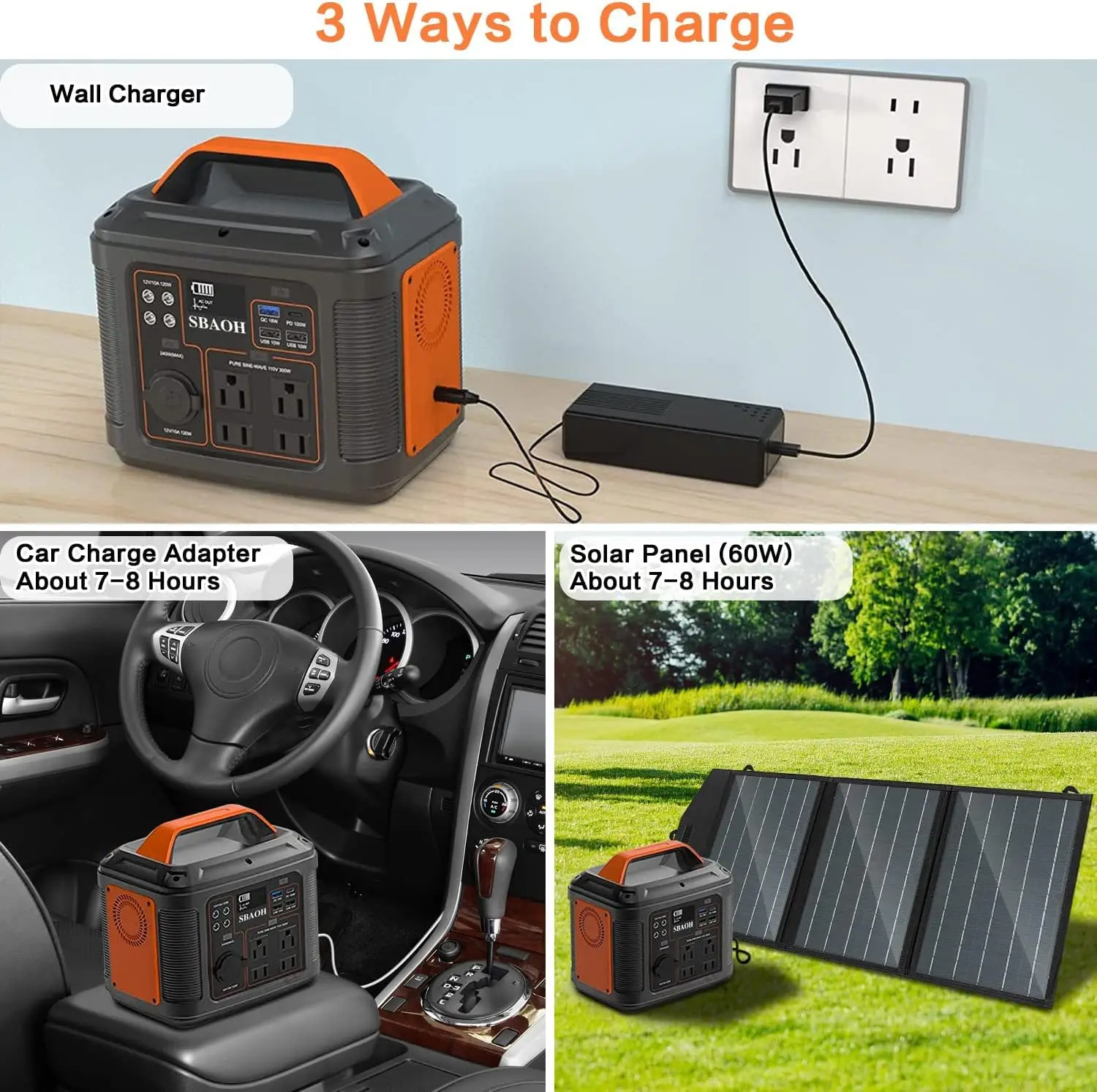 Portable Power Station 300W 296Wh Solar Generator Quick Charge / 110V AC Outlets/DC Ports and LED Flashlight Lithium Battery