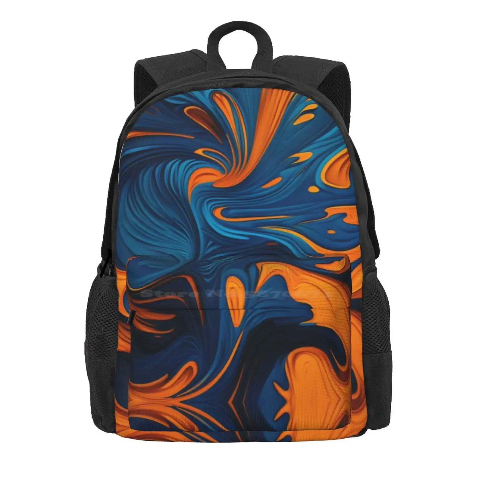 Oil Paint Orange And Blue Pattern Hot Sale Schoolbag Backpack Fashion Bags Artistic Pattern Fine Art Abstract Art Vibrant