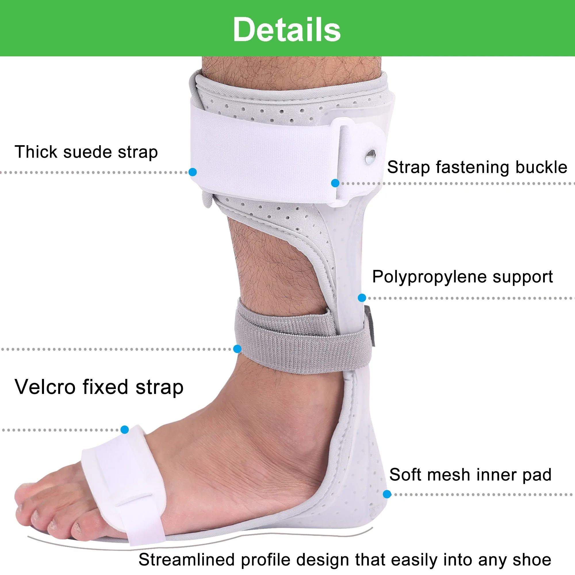 AFO Drop Foot Brace Leaf Spring Splint, Ankle Foot Orthosis Stabilization Support for Stroke, Charcot Achilles Tendon Contract