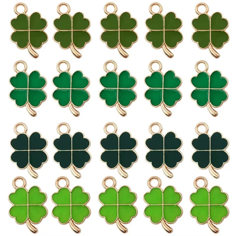 20pcs Assorted Green Charm Pendant Plated Enamel Charm Pendant for Earring Necklace Bracelet,Four-Leaf Jewelry Making Charms