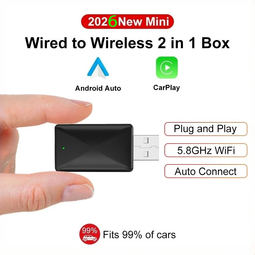 Flixivi CAR PLAY Carplay Android Auto 2in1 Wireless Carplay Adapter for OEM Car Stereo with USB Plug and Play Wired To Wireless