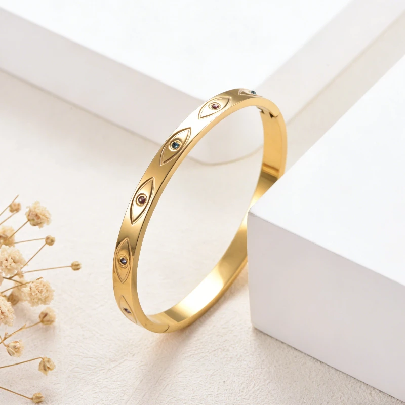 Hypoallergenes Edelstahl-Armband mit bösem Blick, vergoldet/versilbert, wasserdichter Schmuck für den täglichen Gebrauch. – Detail 1