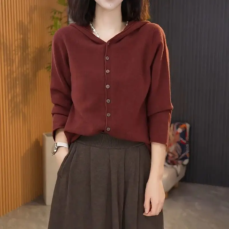

New Autumn and Winter Hooded Cardigan Loose Fashion Knit Sweater Women