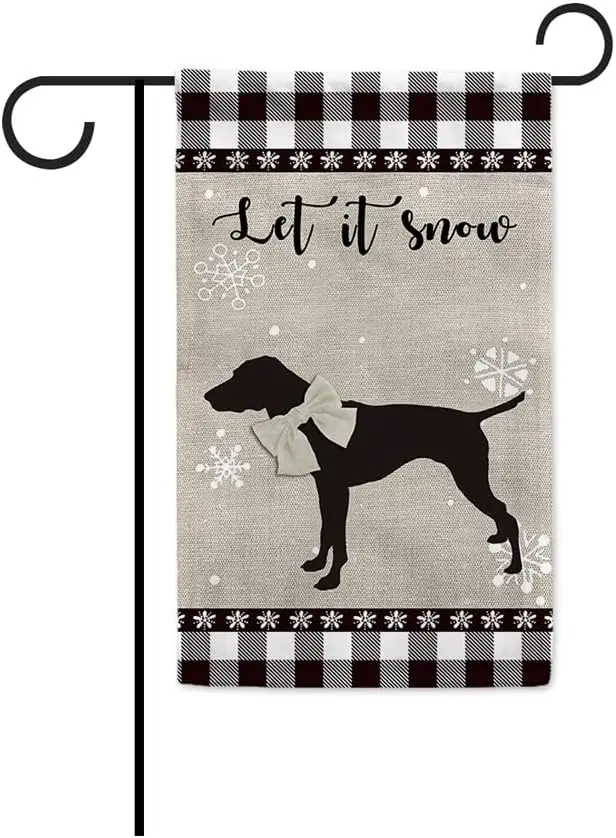 German Shorthaired Pointer Let It Snow Merry Christmas Garden Flag Black and White Buffalo Plaid Check Snowflake Bow Winter Smal