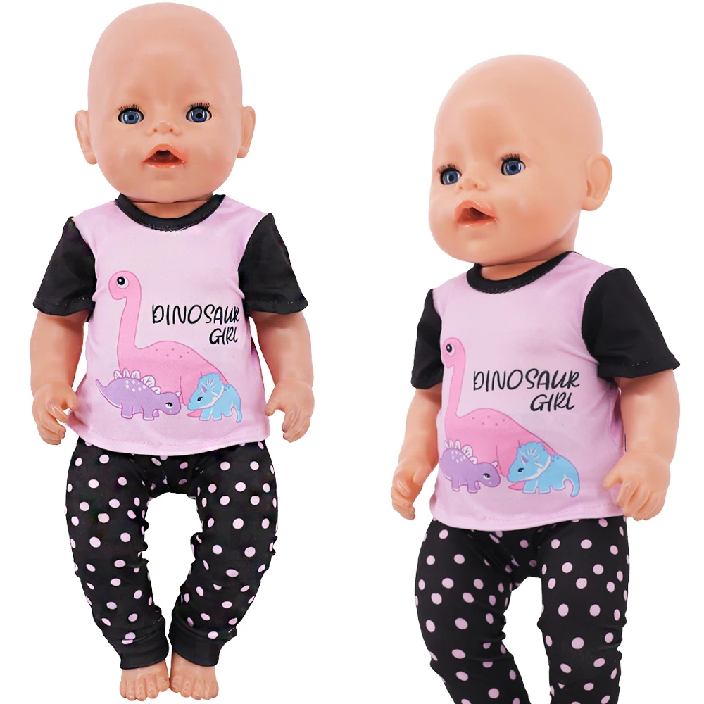 2Pcs/Set Dinosaur t-shirt + Leggings Casual Outfit For 18 Inch Girl Doll Gift 43 Cm Reborn Baby Doll Clothes Accessories Kid Toy