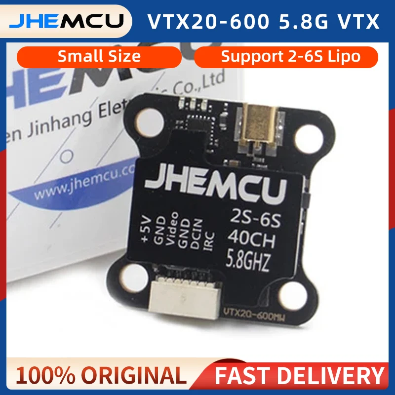 JHEMCU VTX20-600 5.8G 40CH VTX Support 2-6S Lipo PIT/25/100/200/400/600mW 20X20mm For RC FPV Long Range Racing Drone Quadcopter