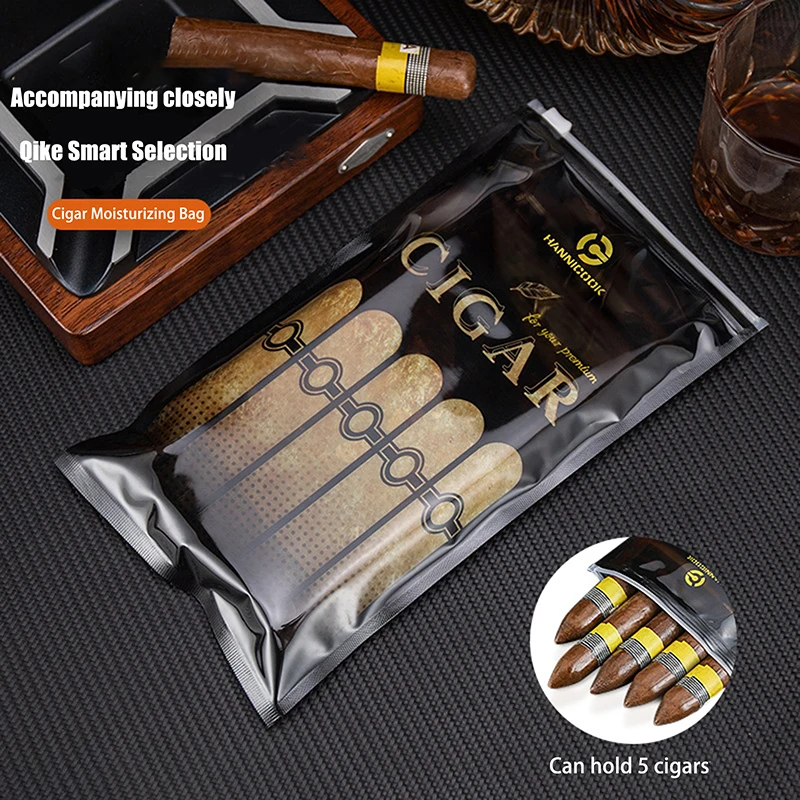 1Pc Portable Cigar Humidifier Bag Zipper Moisturizing Pouch Travel Humidity Pack Holds 5 Cigars