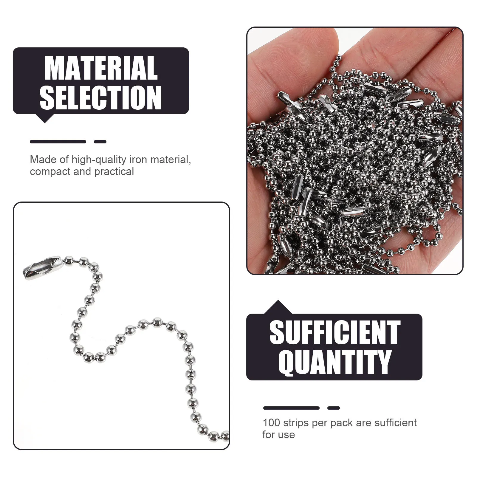 

100Pcs Bead Chains 2.4mm Metal Ball Roller Chain Premium Hanging Tag Link for Bag Badge Bottle DIY Craft Decoration Jewelry