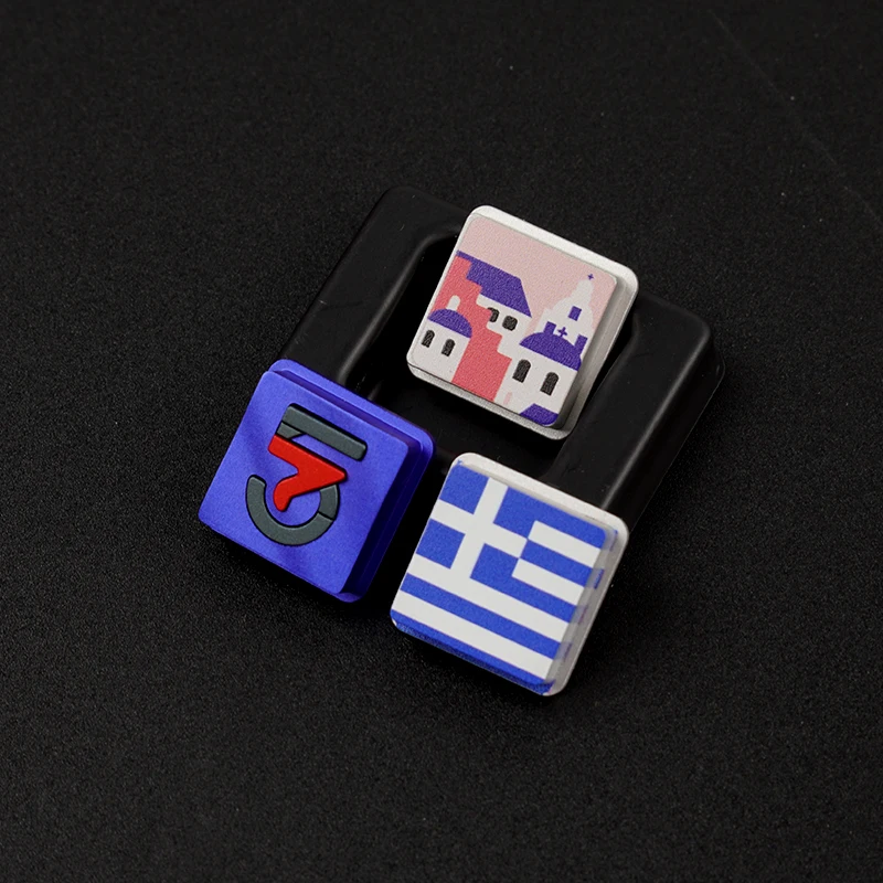 Createkeebs Greece Flag & 75 Letters &Santorini Badge Replacement For Thera75 v2