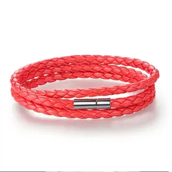 Trendy Red Leather Bracelets Men Multilayer Braided Rope Bracelets For Women Male Bracelets Jewelry Wholesale Pulsera Hombre