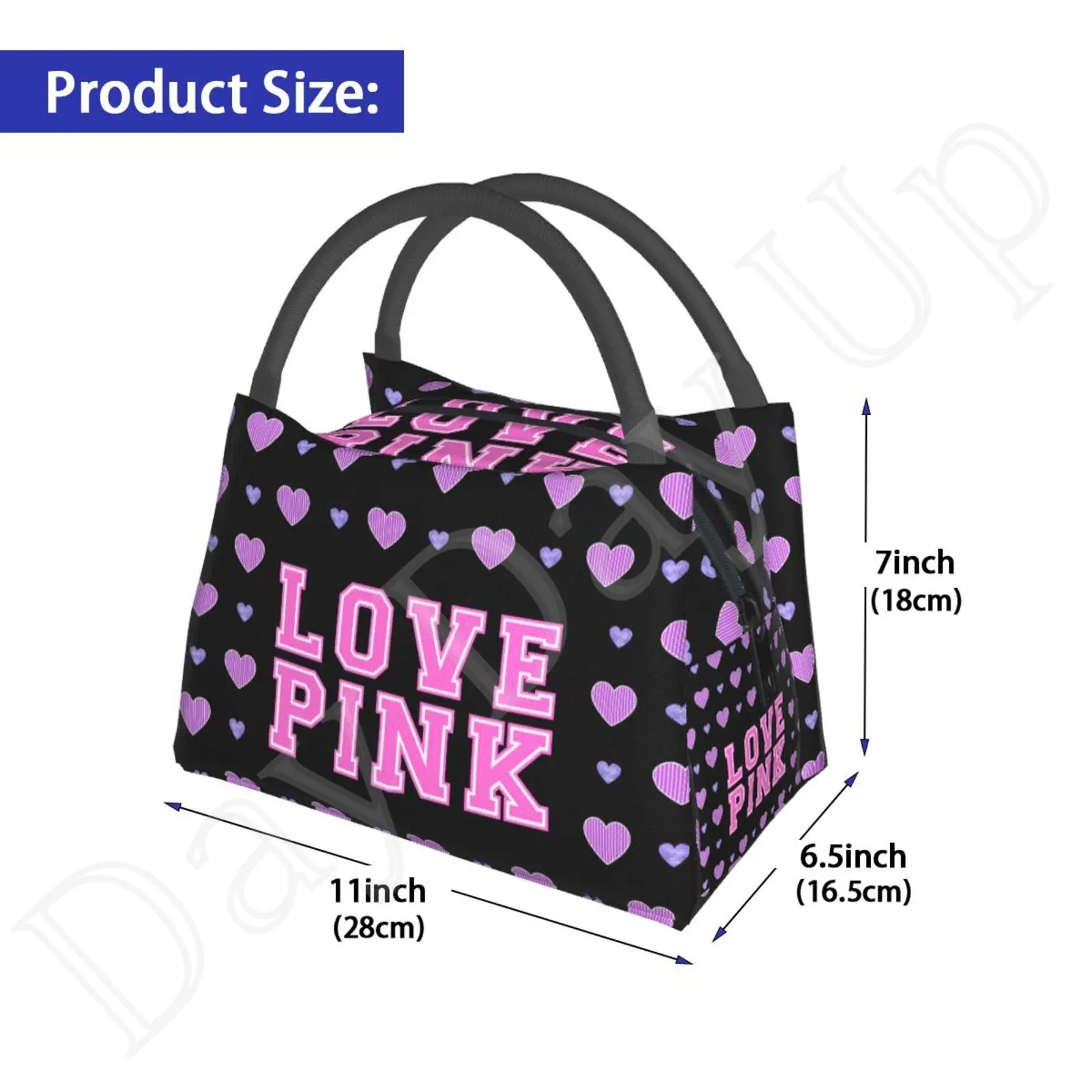 I Love Pink Insulated Lunch Bag Food Bag Women Lunch Bag for Work Tote with Lunch Bag Kawaii Girl Shcool Picnic Office Cute Bag